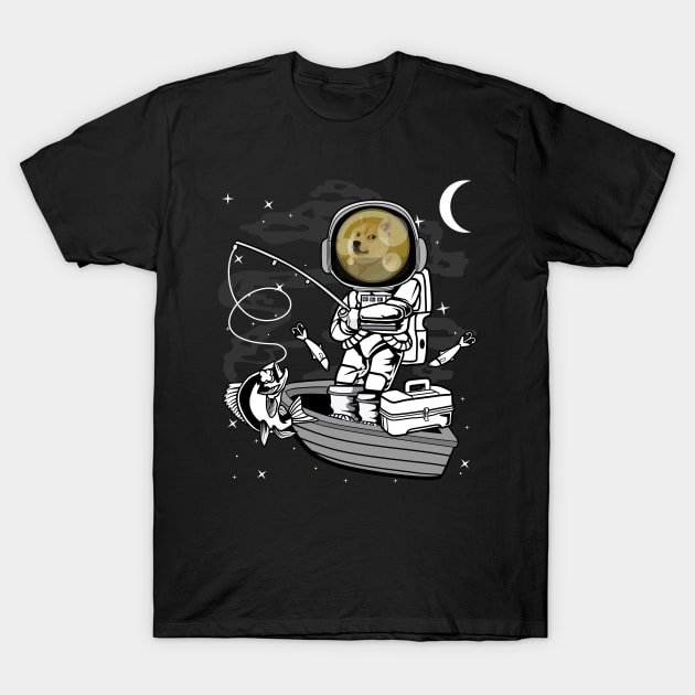 Astronaut Fishing Dogecoin DOGE Coin To The Moon Crypto Token Cryptocurrency Blockchain Wallet Birthday Gift For Men Women Kids T-Shirt by Thingking About